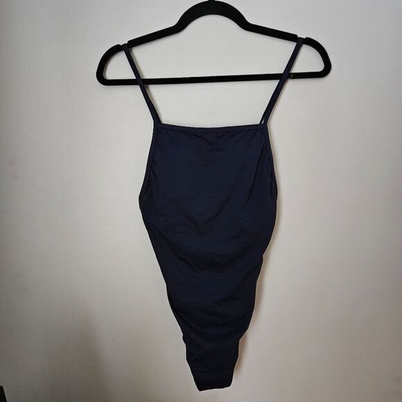 Andie Swim One Piece Bathing Suit LT Paloma Navy Tall Tie Back Neutral Vacation - Picture 14 of 14